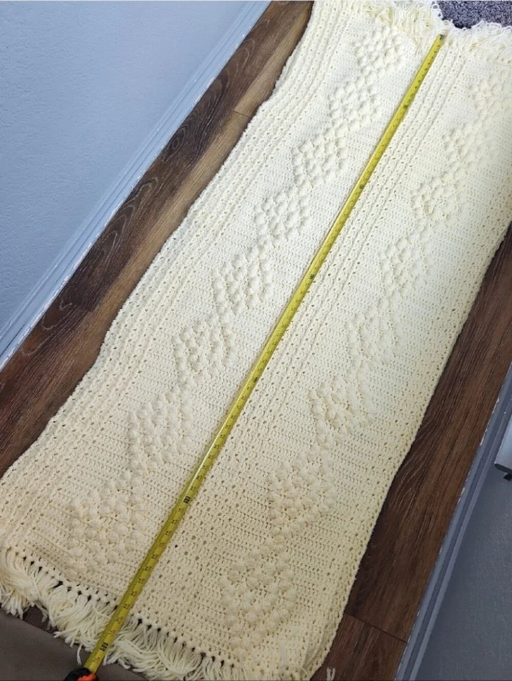 Handmade Crochet Diamond Bobble Popcorn Blanket Cream